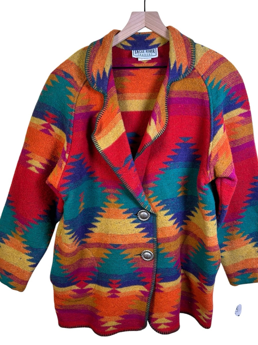 VTG 80s 90s NWT Western Southwestern Wool Blend Multicolor Aztec Jacket Sz 14